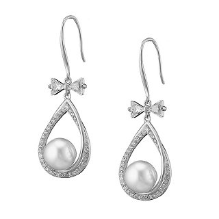 Oxzen σκουλαρίκια κρεμαστά ασημένια με πέρλα Majorica