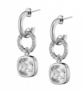 Oxzen σκουλαρίκια κρίκοι ασημένιοι με κρεμαστό τετράγωνο ζιργκόν