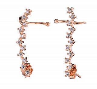 Oxzen σκουλαρίκι ασημένιο ear climber με λευκά ζιργκόν