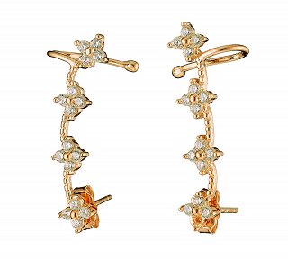 Oxzen σκουλαρίκι ασημένιο ear climber με λευκά ζιργκόν