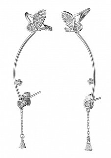 Oxzen σκουλαρίκι ασημένιο ear climber με λευκά ζιργκόν