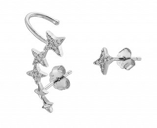 Oxzen σκουλαρίκι ασημένιο Ear climber με λευκά ζιργκόν