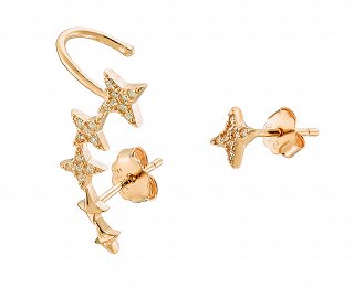 Oxzen σκουλαρίκι ασημένιο Ear climber με λευκά ζιργκόν