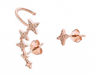 Oxzen σκουλαρίκι ασημένιο Ear climber με λευκά ζιργκόν