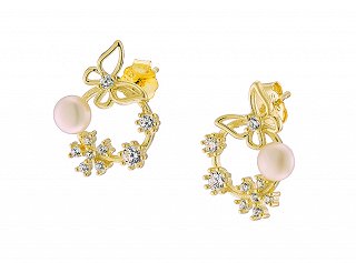 Oxzen σκουλαρίκια καρφωτά ασημένια με πέρλες και λευκά ζιργκόν