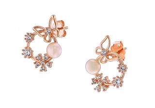 Oxzen σκουλαρίκια καρφωτά ασημένια με πέρλες και λευκά ζιργκόν