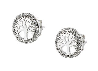 Oxzen σκουλαρίκια καρφωτά ασημένια δέντρο της ζωής με λευκά ζιργκόν