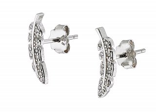 Oxzen σκουλαρίκια καρφωτά ασημένια φύλλο με λευκά ζιργκόν