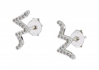 Oxzen σκουλαρίκια καρφωτά ασημένια φίδι με λευκά ζιργκόν