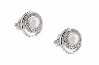 Oxzen σκουλαρίκια καρφωτά ασημένια με πέρλα και λευκά ζιργκόν