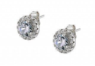 Oxzen σκουλαρίκια καρφωτά ασημένια με λευκά ζιργκόν