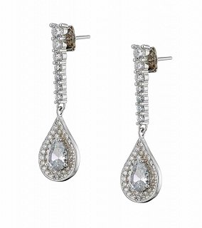 Oxzen σκουλαρίκια κρεμαστά ασημένια μακρύ γεμάτο με λευκά ζιργκόν