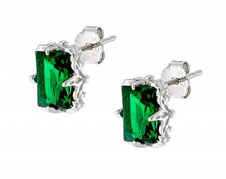 Oxzen σκουλαρίκια καρφωτά ασημένια με πράσινη πέτρα ζιργκόν