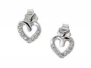 Oxzen σκουλαρίκια καρφωτά ασημένια καρδιά με λευκά ζιργκόν