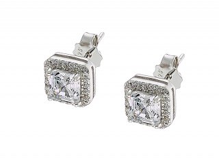 Oxzen σκουλαρίκια καρφωτά ασημένια τετράγωνα με λευκά ζιργκόν