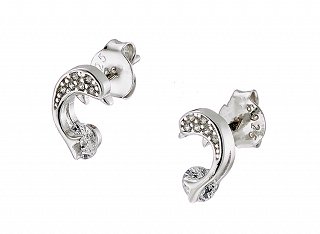 Oxzen σκουλαρίκια καρφωτά ασημένια δελφινάκι με λευκά ζιργκόν