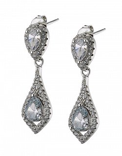 Oxzen σκουλαρίκια κρεμαστά ασημένια με λευκά ζιργκόν