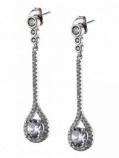 Oxzen σκουλαρίκια κρεμαστά ασημένια με λευκά ζιργκόν