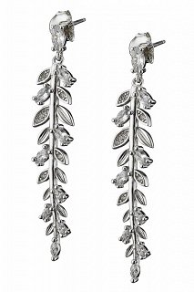 Oxzen σκουλαρίκια κρεμαστά ασημένια κλαδί ελιάς με λευκά ζιργκόν