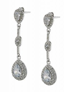 Oxzen σκουλαρίκια κρεμαστά ασημένια με λευκά ζιργκόν