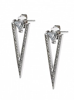 Oxzen σκουλαρίκια κρεμαστά ασημένια τριγωνικά με λευκά ζιργκόν