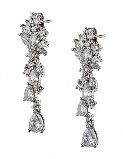 Oxzen σκουλαρίκια κρεμαστά ασημένια με λευκά ζιργκόν