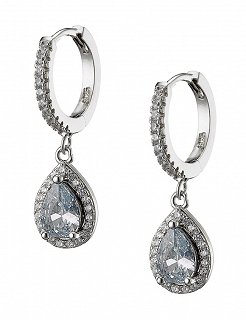 Oxzen σκουλαρίκια κρίκοι ασημένιοι με δάκρυ και λευκά ζιργκόν