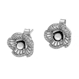 Oxzen σκουλαρίκια καρφωτά ασημένια με πέρλα και πέτρες ζιργκόν