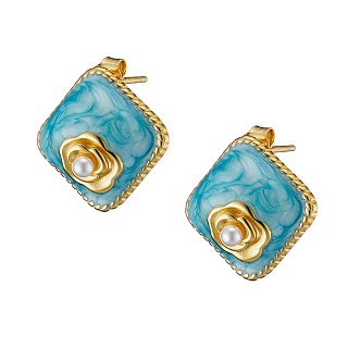 Oxzen σκουλαρίκια καρφωτά ασημένια χειροποίητα με τετράγωνη πέτρα από σμάλτο