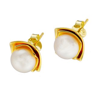 Oxzen σκουλαρίκια καρφωτά ασημένια χειροποίητα με πέρλα