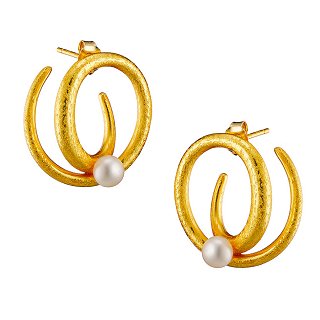 Oxzen σκουλαρίκια ασημένια χειροποίητα επιχρυσωμένα με πέρλα