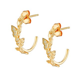 Oxzen σκουλαρίκια κρικάκια μικρά ασημένια με πεταλούδες και πέτρες ζιργκόν