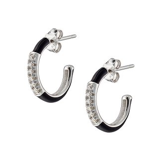Oxzen σκουλαρίκια κρικάκια μικρά ασημένια με μαύρο σμάλτο και λευκά ζιργκόν