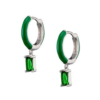 Oxzen σκουλαρίκια κρικάκια μικρά ασημένια με σμάλτο και κρεμαστή πέτρα ζιργκόν