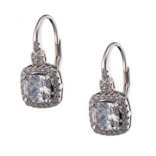 Oxzen σκουλαρίκια κρικάκια μικρά ασημένια με τετράγωνη πέτρα ζιργκόν