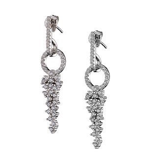 Oxzen σκουλαρίκια κρεμαστά ασημένια μακρύ με λευκά ζιργκόν