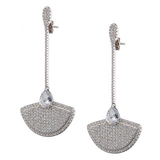 Oxzen σκουλαρίκια κρεμαστά ασημένια μακρύ γεμάτο με λευκά ζιργκόν