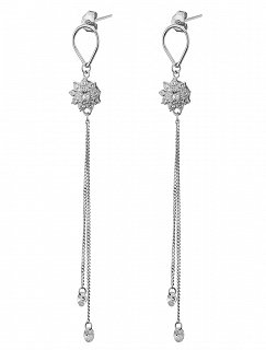 Oxzen σκουλαρίκια κρεμαστά ασημένια μακρύ με λευκά ζιργκόν