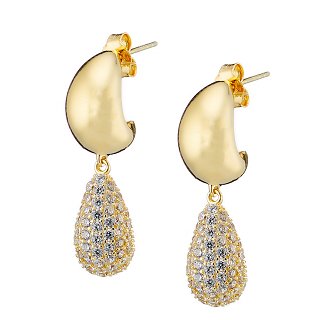 Oxzen σκουλαρίκια κρίκοι ασημένιοι με κρεμαστό δάκρυ με ζιργκόν