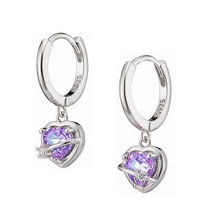 Oxzen σκουλαρίκια κρικάκια ασημένια με κρεμαστή καρδιά ζιργκόν