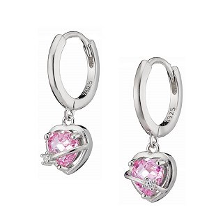 Oxzen σκουλαρίκια κρικάκια ασημένια με κρεμαστή καρδιά ζιργκόν