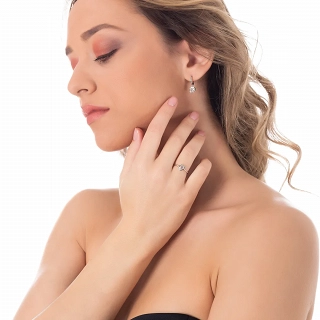 Oxzen σκουλαρίκια κρικάκια ασημένια με κρεμαστή καρδιά ζιργκόν