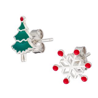 Oxzen σκουλαρίκια καρφωτά ασημένια χριστουγεννιάτικο δέντρο με χιονονιφάδα
