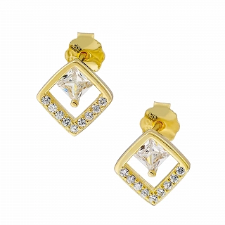 Oxzen ασημένιο σκουλαρίκι τετράγωνο με λευκά ζιργκόν