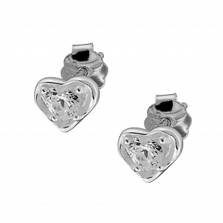 Oxzen ασημένιο σκουλαρίκι καρφωτό με καρδιά ζιργκόν