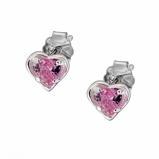 Oxzen ασημένιο σκουλαρίκι καρφωτό με καρδιά ζιργκόν