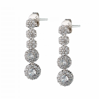 Oxzen ασημένιο σκουλαρίκι κρεμαστό με λευκά ζιργκόν