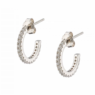 Oxzen σκουλαρίκι ασημένιο κρίκος με λευκά ζιργκόν