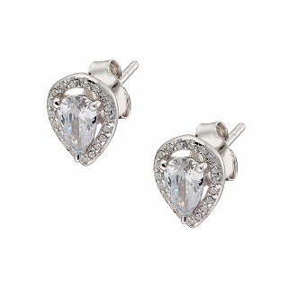 Oxzen σκουλαρίκι ασημένιο καρφωτό με δάκρυ και ζιργκόν