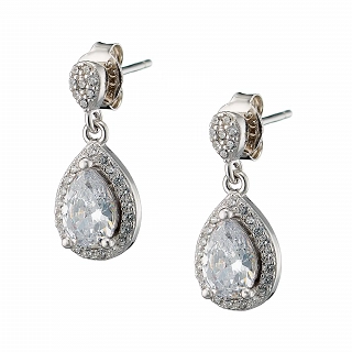 Oxzen σκουλαρίκι ασημένιο κρεμαστό με δάκρυ και λευκά ζιργκόν